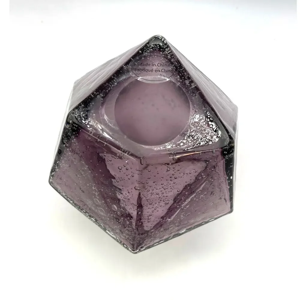 Anthropologie Faceted Geometric Purple / Amethyst Seeded Glass Vase 6” Tall
